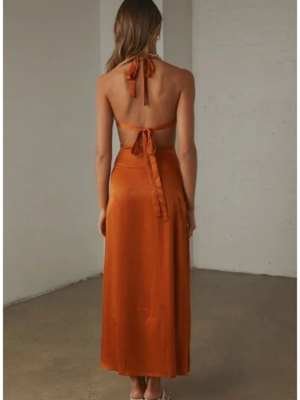 Peppermayo Burnt Orange Cutout Maxi Dress Backless Halter Party Dinner Size 0 - Picture 2 of 10